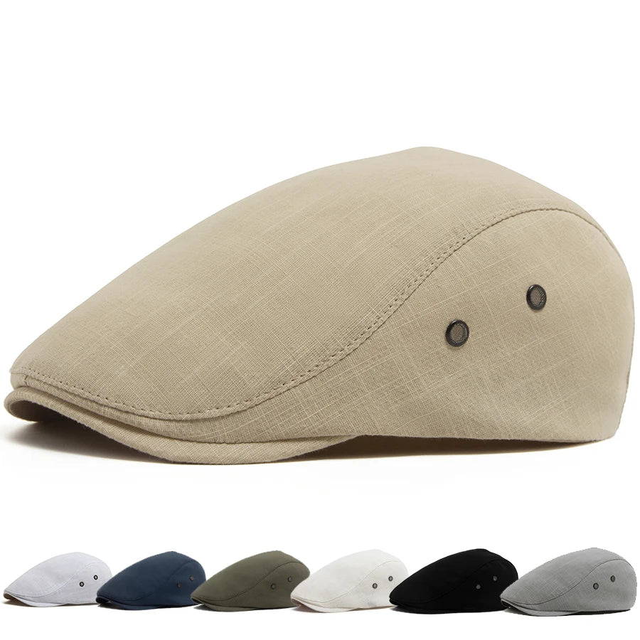 Men Linen Flat Cap Summer Breathable Newsboy Ivy Gatsby Beret Hat Wmoen Casual Vintage Driving Cabbie Hat With Ventilation Holes