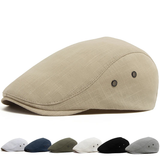 Men Linen Flat Cap Summer Breathable Newsboy Ivy Gatsby Beret Hat Wmoen Casual Vintage Driving Cabbie Hat With Ventilation Holes