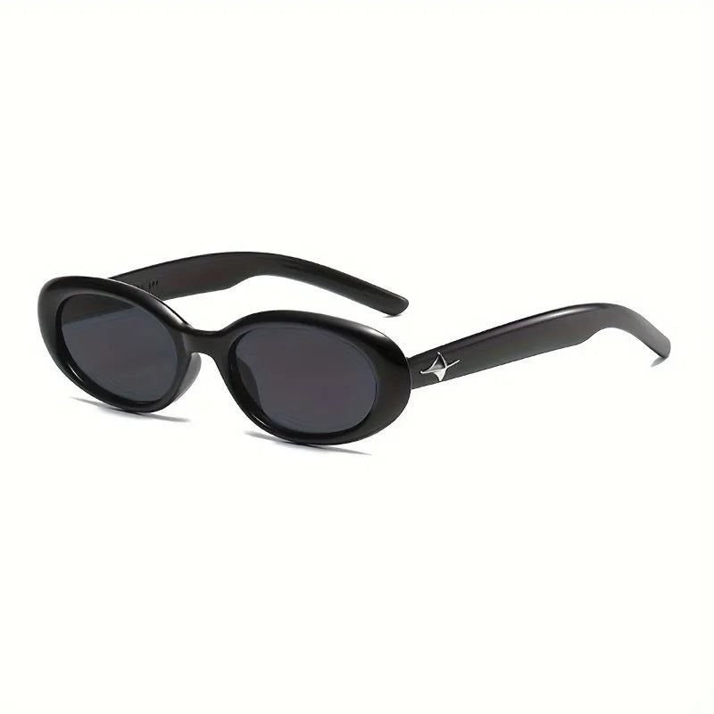 Ladies' Black Oval Metal Decorative Fashionable Glasses Retro Street Style Lightweight Creating A Trendy Appearance