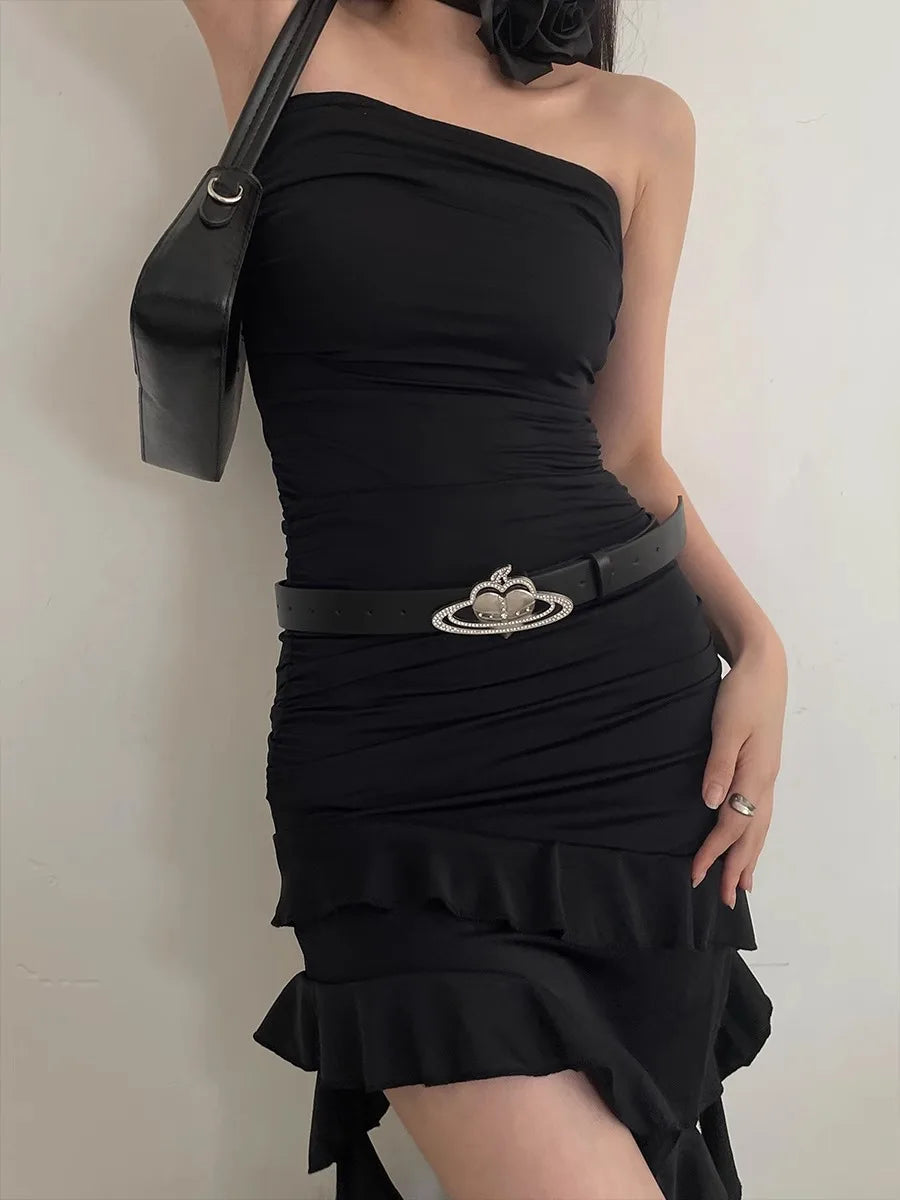 Belt Women With Jeans Black Heart-Shaped Simple Belt 2024 New Summer Korean Version Of The INS Trend