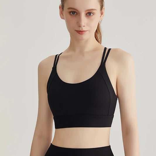 New Women's Sports Bra Padded Without Bones Cross Back Fitness Busty Underwear High Support Impact Running Gym Vest Yoga Bras