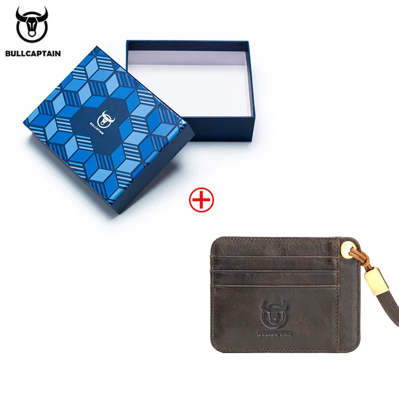 BULLCAPTAIN  Genuine Leather Business Credit Card Holder mini RFID Card protection Unisex ID Holders CARDS WALLET WITH WRIST