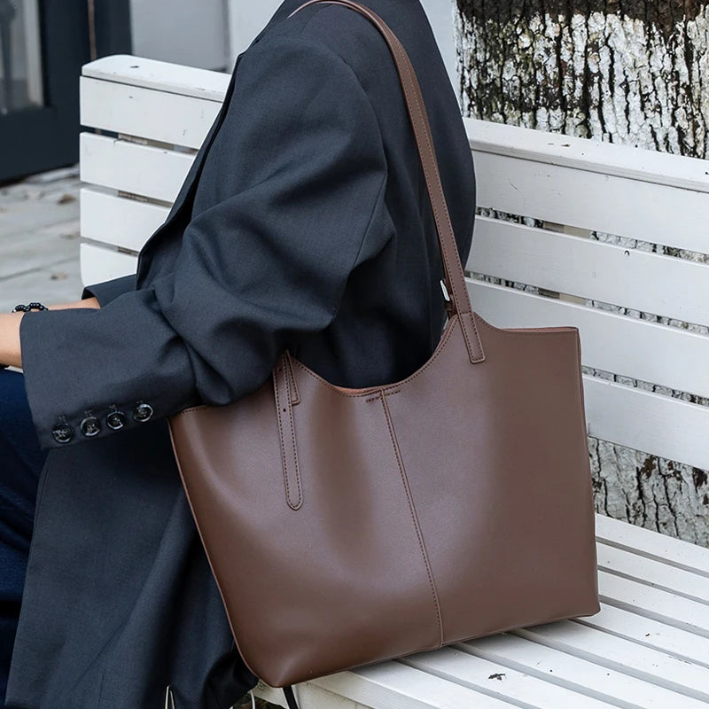 Women's Natural Genuine Leather Tote Bag Female Large Capacity Soft Cowhide Leather Handbag Ladies Luxury Designer Shoulder Bags