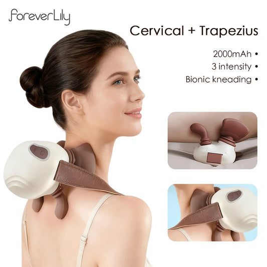 4D Bionic Hand Kneading Neck Shoulder Massager Portable Trapezius Muscle Pinching Massage Shawl Brushless Motor Neck masajeador