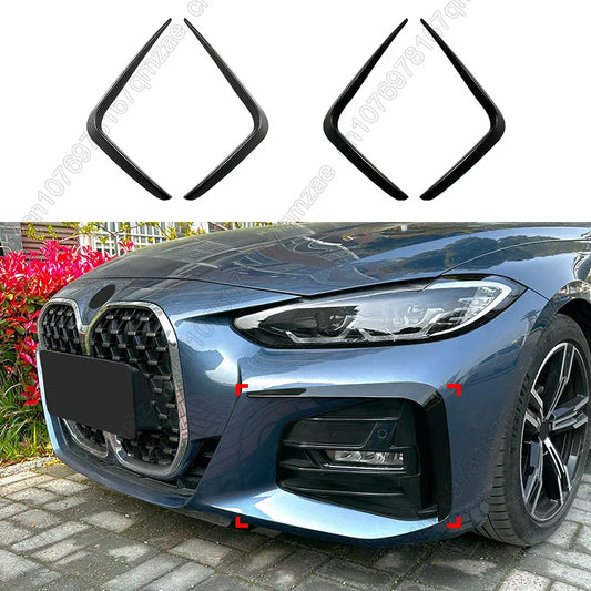Front Fog Light Frames Cover Trim Racing Sticker Grille Gloss Black ABS For BMW 4 Series G22 G23 M Sport 2020 2021 2022 2023+