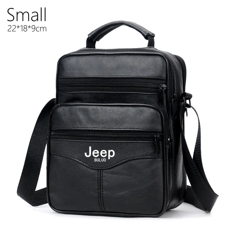 JEEP BULUO Men shoulder bag leather black business casual larg Crossbody Handbag
