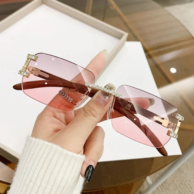 JNPCXI Fashion Luxury Brand Designer Rimless Diamond Sunglasses Women Crystal Rhinestone Square Sun Glasses for Female
