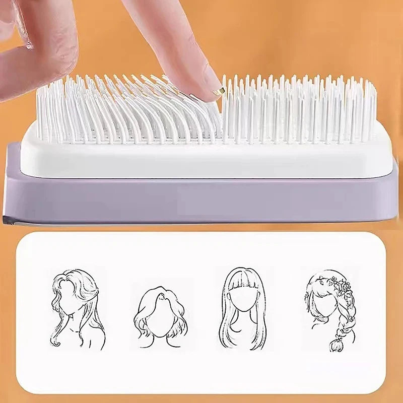 Massage Comb Hair Self Cleaning Hairbrush Rotating Retractable AntiStatic Brush﻿