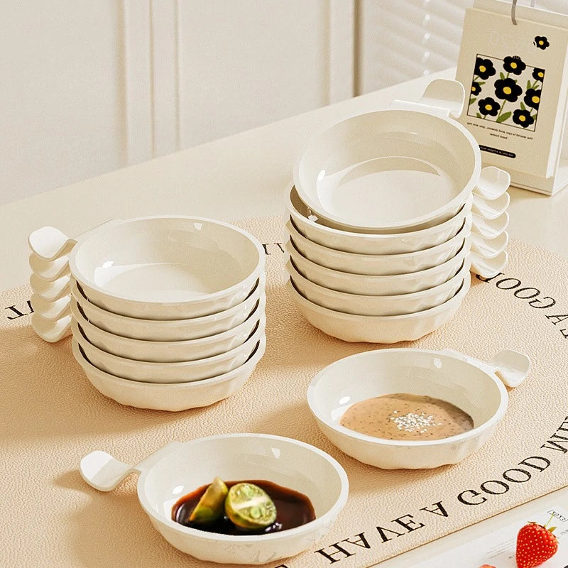 4pcs Creamy Bone Spit Dice Dishes Home Seasoning Dish Hot Pot Seasoning, Soy Sauce, Vinega,  Sauce Dish
