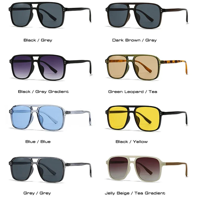 JNPCXI Retro Double Bridges Square Men Rivets Sunglasses Fashion Women Black Yellow Shades UV400 Sun Glasses