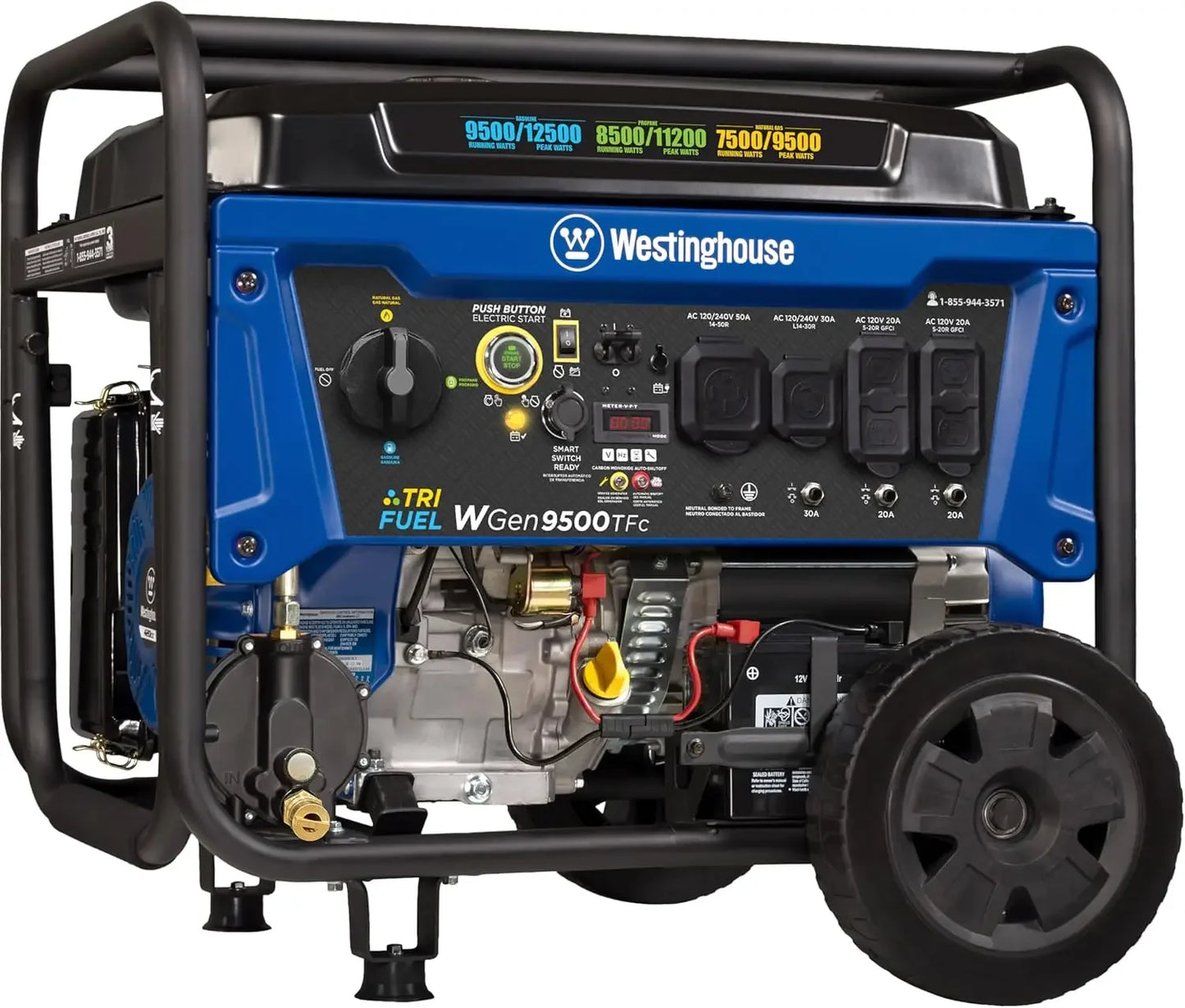 Power Equipment 12500 Peak Watt Tri-Fuel Home Backup Portable Remote Generator