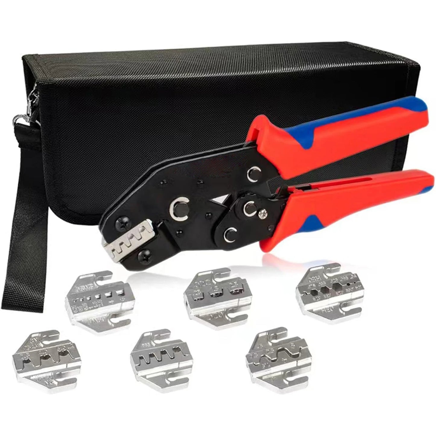 7-in-1 Ratcheting Crimping Tool with Interchangeable Jaws for Heat Shrink Connectors, Wire Terminals - Electrical Crimper Pliers