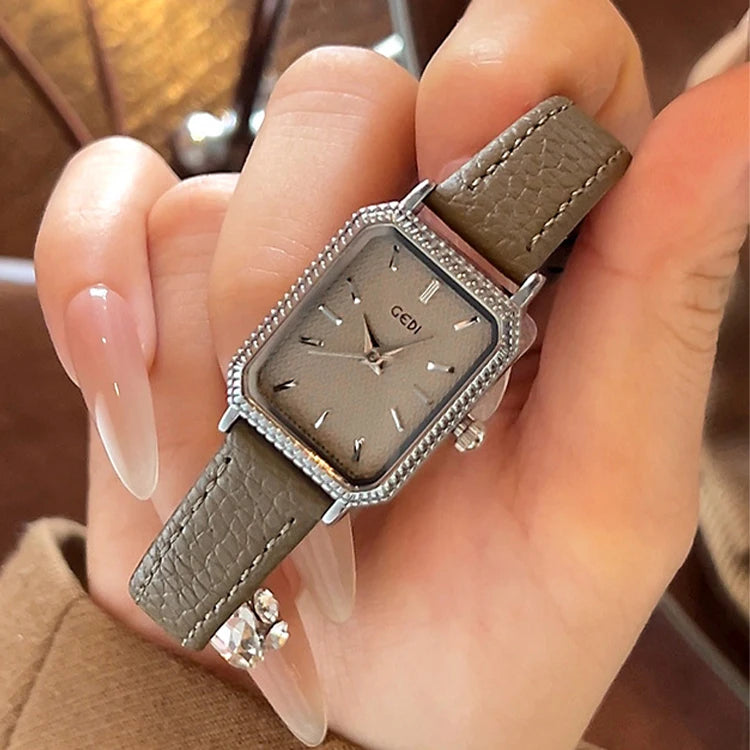 GEDI Ladies Small Wristwatches Elegant Square Vintage Watches for Woman Girlfriend Leather Strap Quartz Watch Gifts New