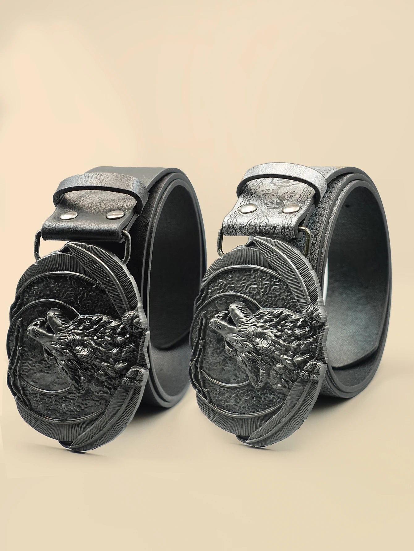 Men Vintage Western Wolf Buckle Streetwear Casual Pu Leather Belt