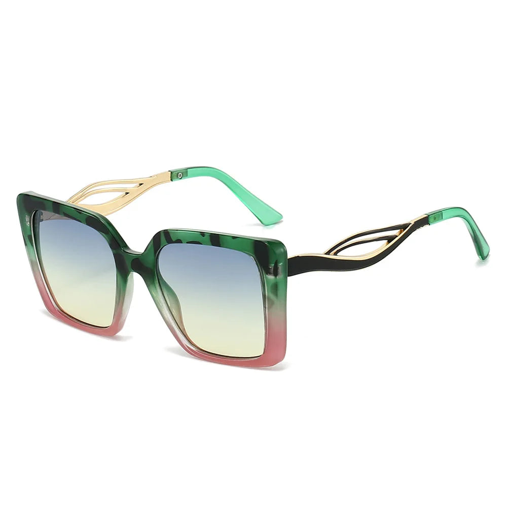 JNPCXI Retro Square Leopard Print Gradient Frame Women Sunglasses Ins Hollow Temple Design Men Casual Sun Glasses UV400