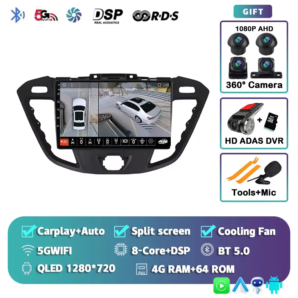 Android15 Carplay Auto WIFI+4G Car Radio For Ford Transit Custom 2013-2018 Multimedia GPS Video Player Stereo 2din Head Unit DSP