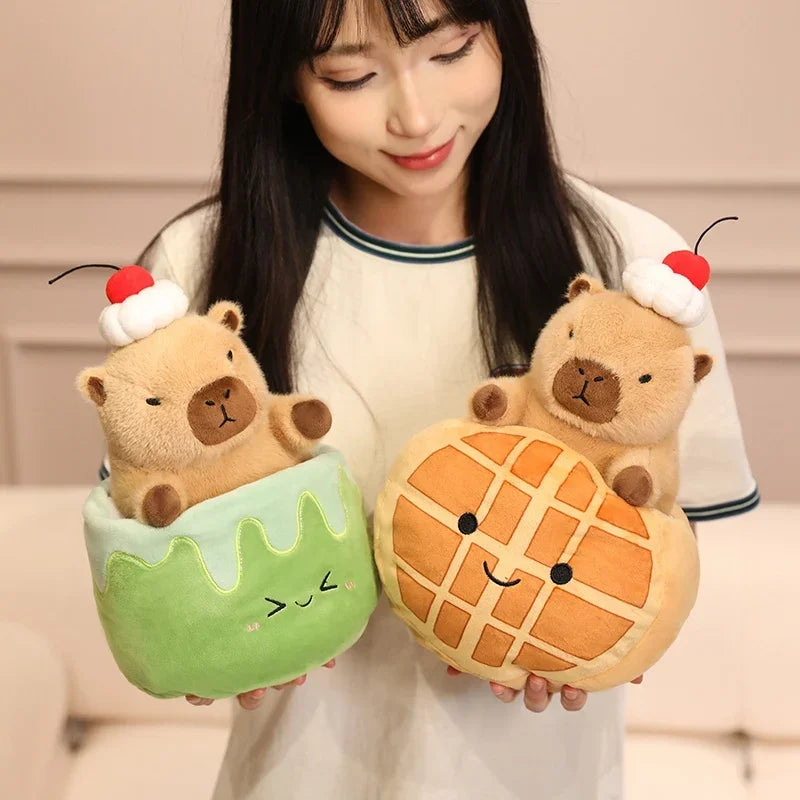 Capibala Pluches Croissant Cup cake Plush Toy Cute Dessert Break Capybara Stuffed Doll Funny Food Home Decor Kid Birthday Gift