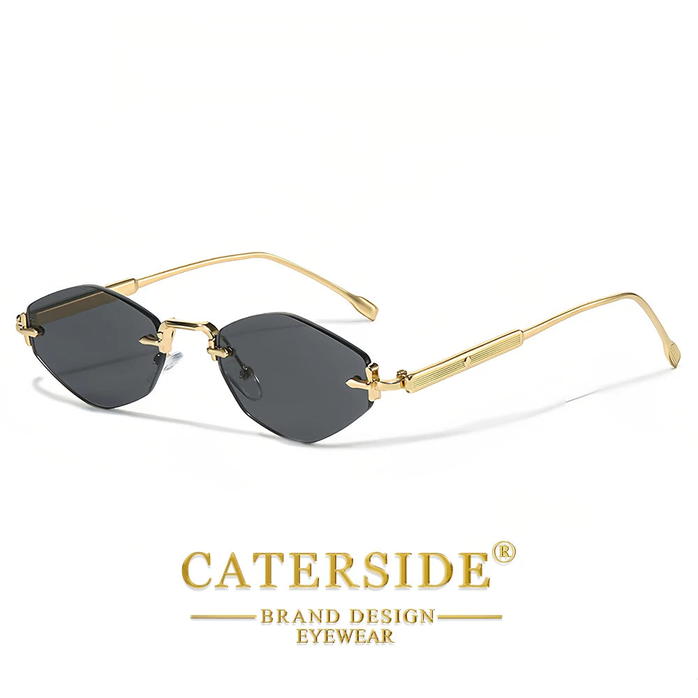 CATERSIDE Punk Men's Small Sunglasses High-Quality Polygon Metal Frame Y2K Sun Glasses Women's Party Outdoor Small Glasses UV400