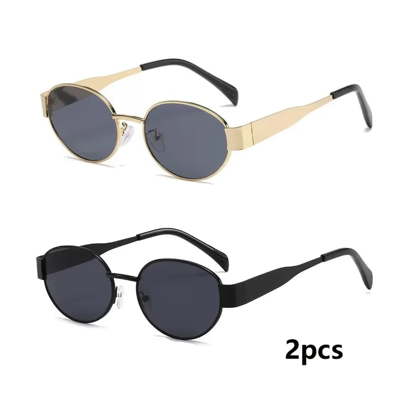 2pcs Summer Women's Fashion Glasses Retro Oval Metal Frame Ins Style Trendy Unisex Glasses Daily Commuting Beach Vacation