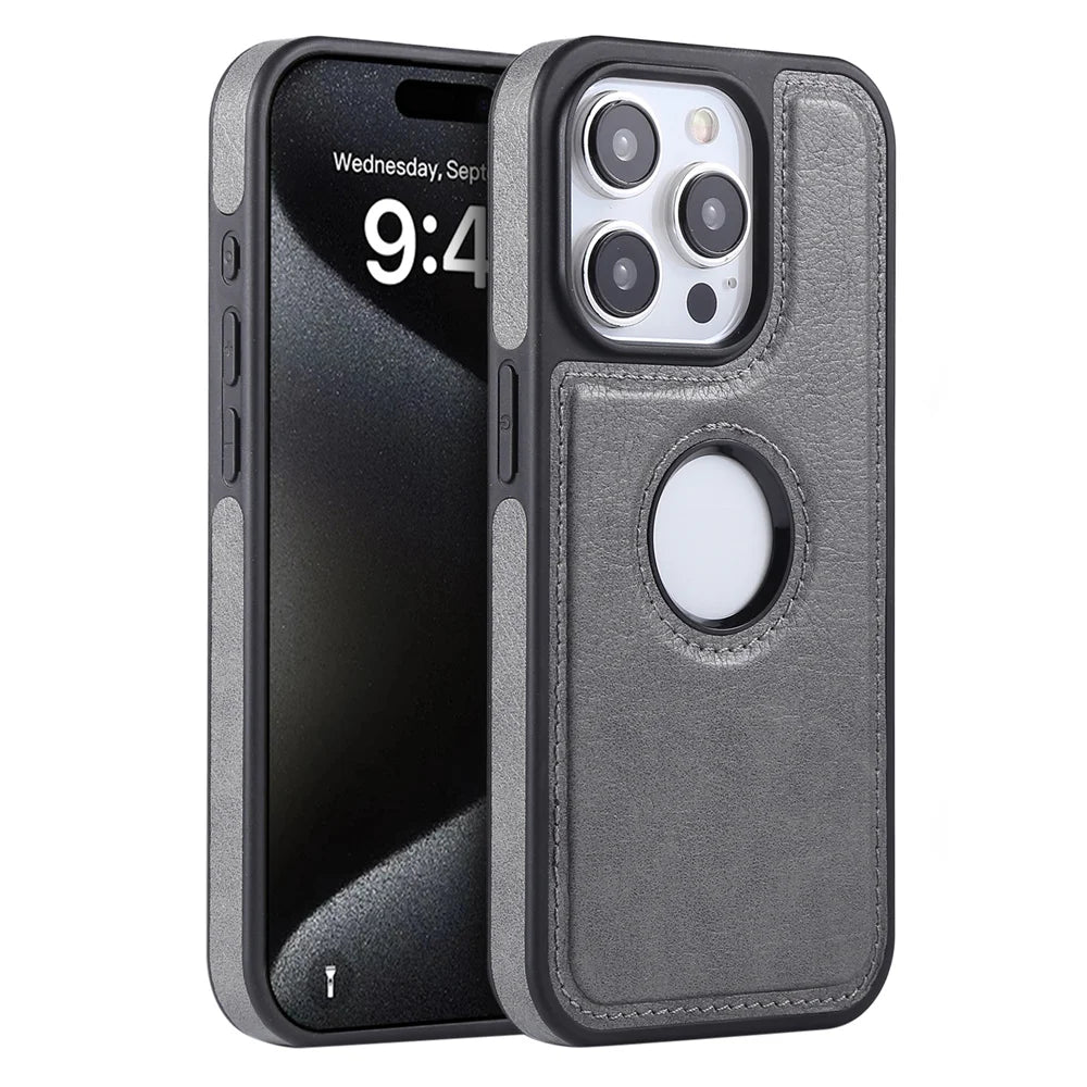 Luxury Business PU Leather Cowhide Case For iPhone 17 17Air 11 12 13 14 15 16 Pro Max Plus Logo Hole Shockproof Protective Cover