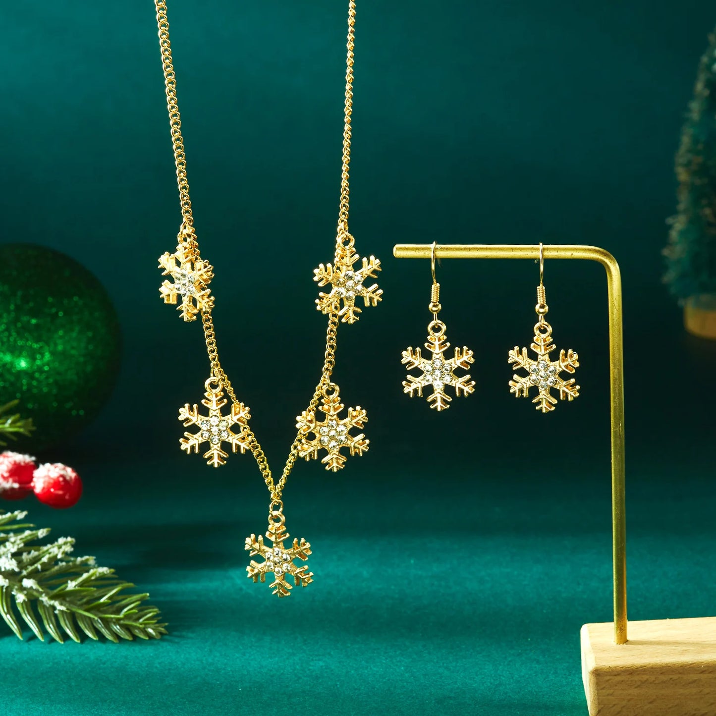 Christmas Colorful Rhinestone Imitation Pearl Snowflake Necklace Earrings Set For Women 2026 Xmas Jewelry Set Holiday Party Gift