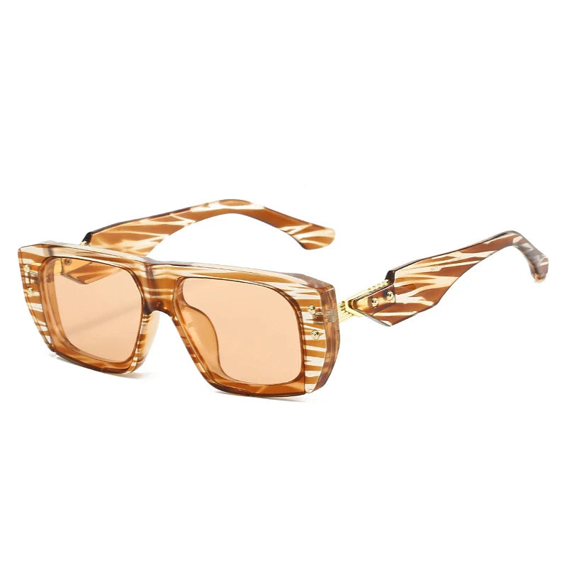 JNPCXI New Square Rivets Sunglasses Women Fashion Gray Stripe Gradient Shades UV400 Men Clear Lens Frame