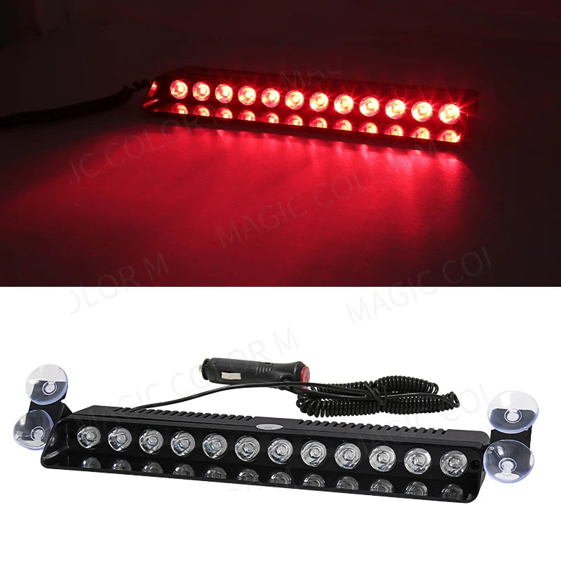 12 LED Car Strobe Lights Emergency Car Flash Parking Signal Warning Lamp Windshield Red/Blue/Yellow/White Waterproof 12V 12W