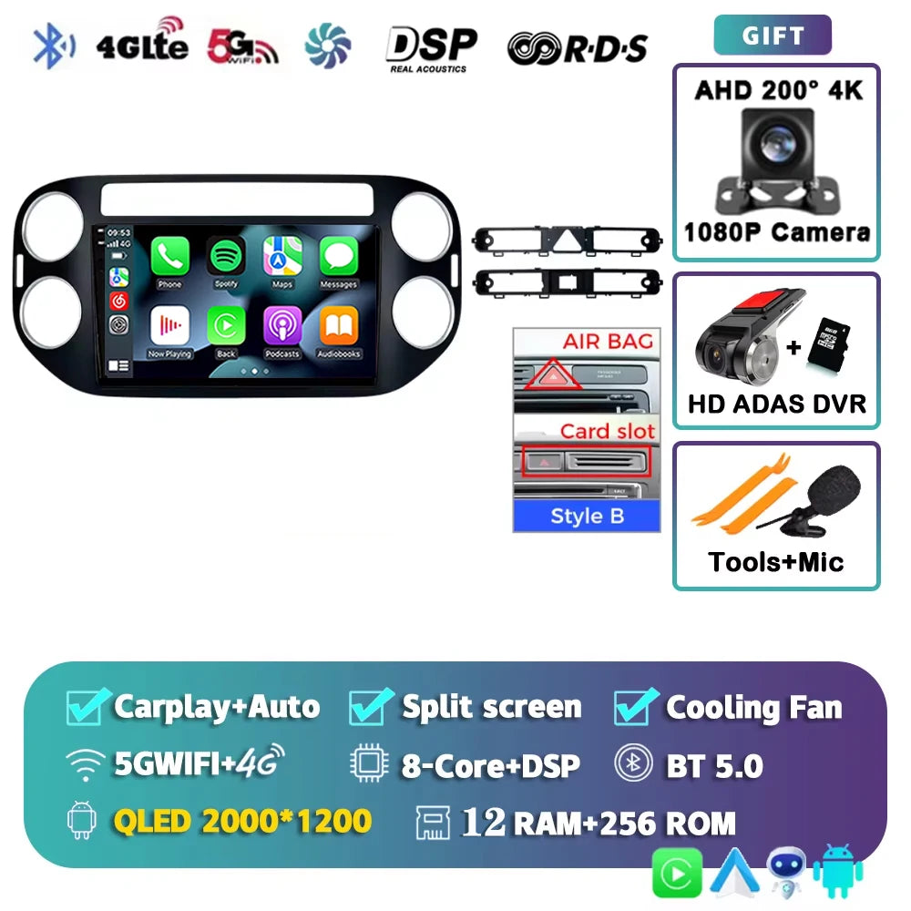 Android 14 For Volkswagen VW Tiguan 2006 - 2016 Golf Car Radio Wireless CarPlay Auto Multimedia Player GPS 4G WiFi 360 Camera