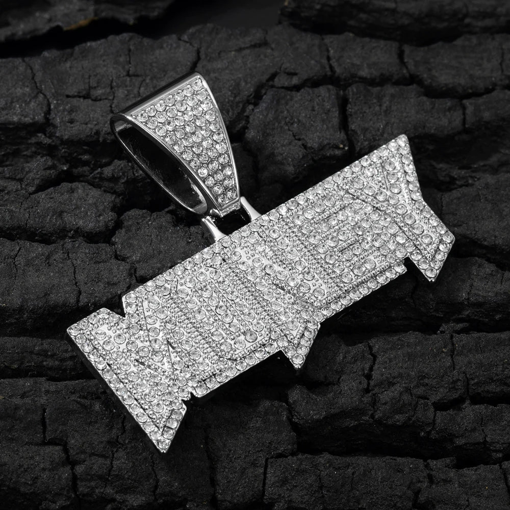 Men's Luxury Iced Out Bling Letter Money Pendants Necklace With Long Twist Rope Chain For Woman Men Hip Hop Jewelry Gift for Him