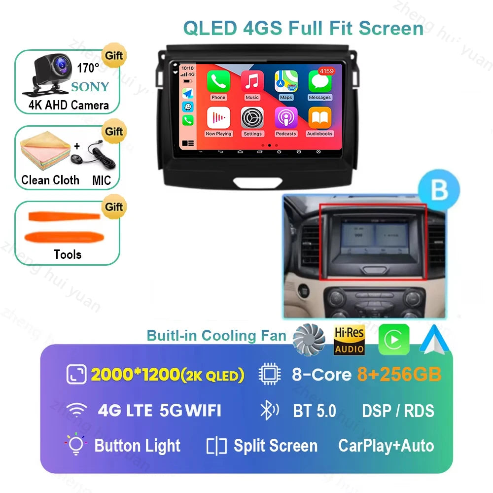 Android 16 CarPlay Auto For Ford Ranger 2015 - 2022 Car Radio Multimedia navigation video DVD Autoradio Stereo 2din 4G