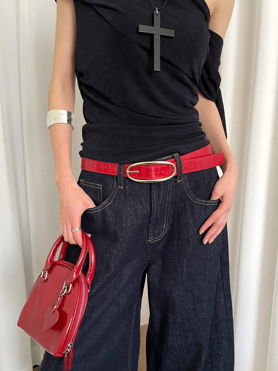 Fashionable retro belt for women, 2025 new design sense, minority red belt with jeans belt