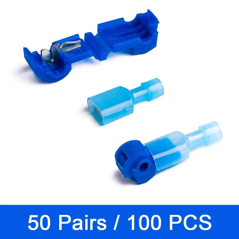100pcs/50pairs T-Tap Wire Connectors, T Tap Electrical Connectors Quick Wire Splice Taps and Insulated Male Quick Disconnect