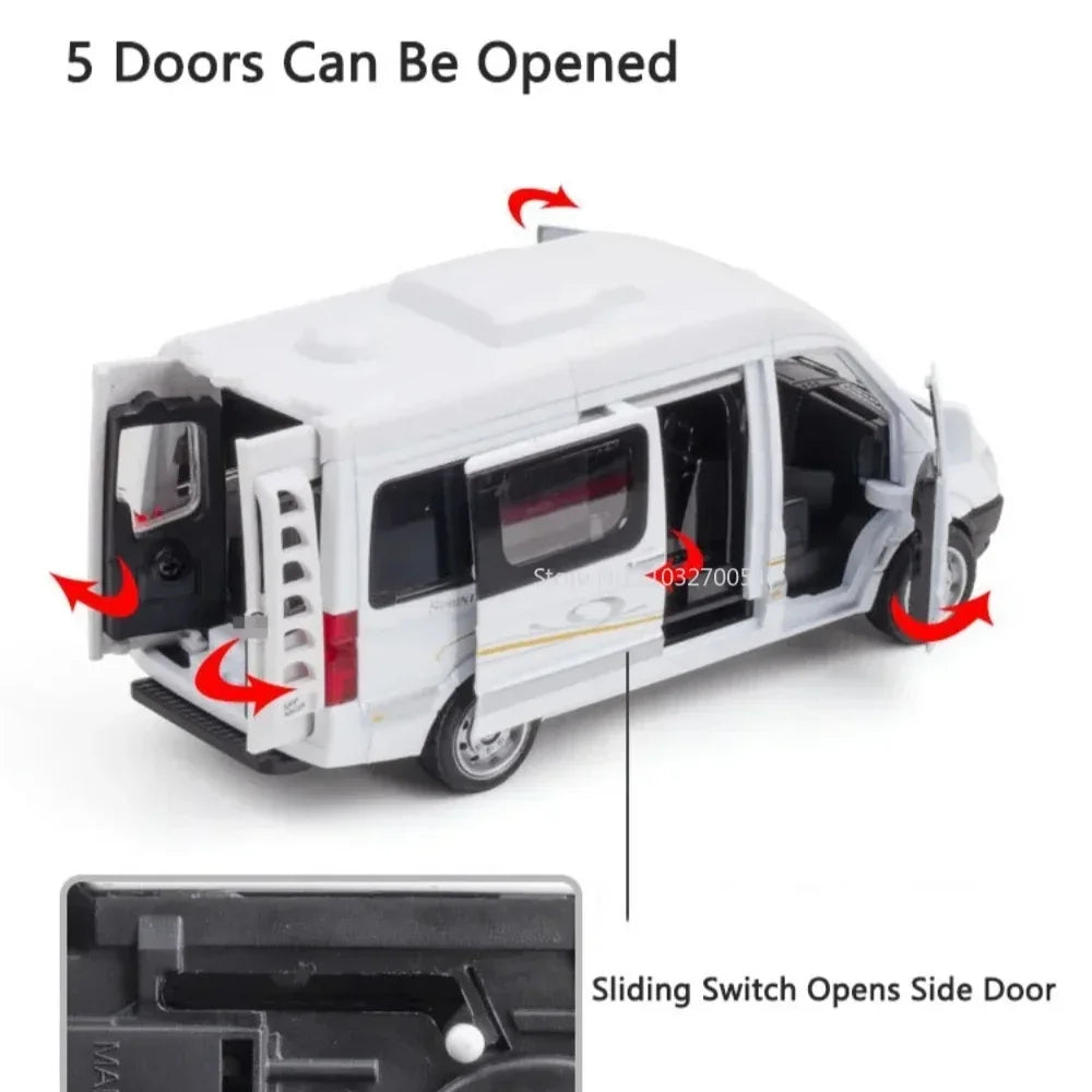 1:32 Sprinter Coaster Alloy Diecast Toys Cars Models Vehicles Pull Back with Sound Light Miniature Vehices Children's Ornaments