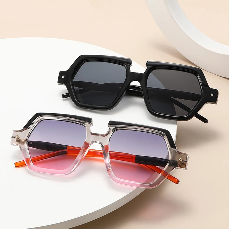 JNPCXI New Polygon Square Rivets Sunglasses Women Fashion Double Color Leopard Gradient Shades Men Clear Lens Frame UV400