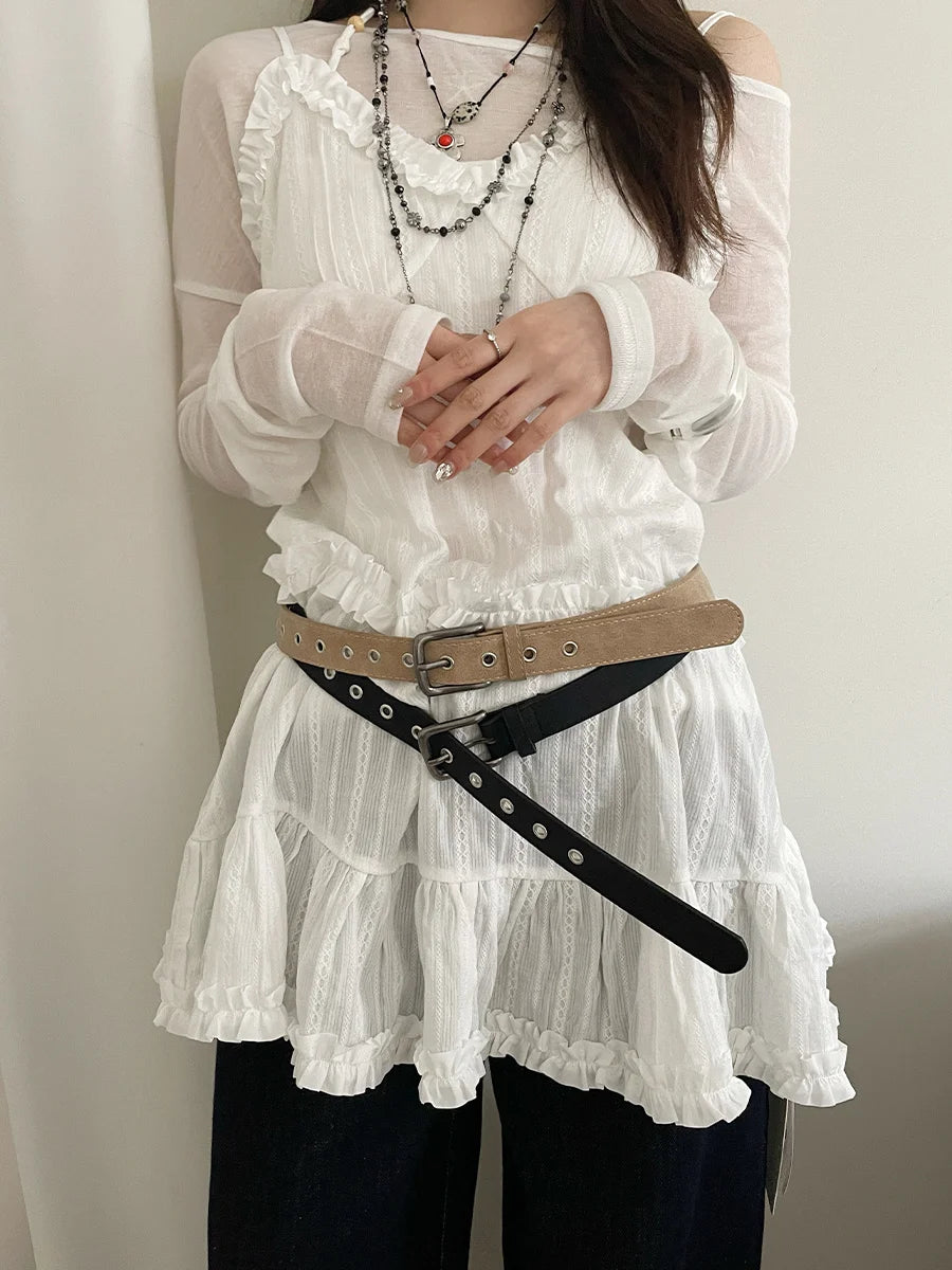 Retro Simple Hollow Out Belt For Women Matte Casual Hot Girl Style With Half Skirt Versatile Fashion Personal Belt