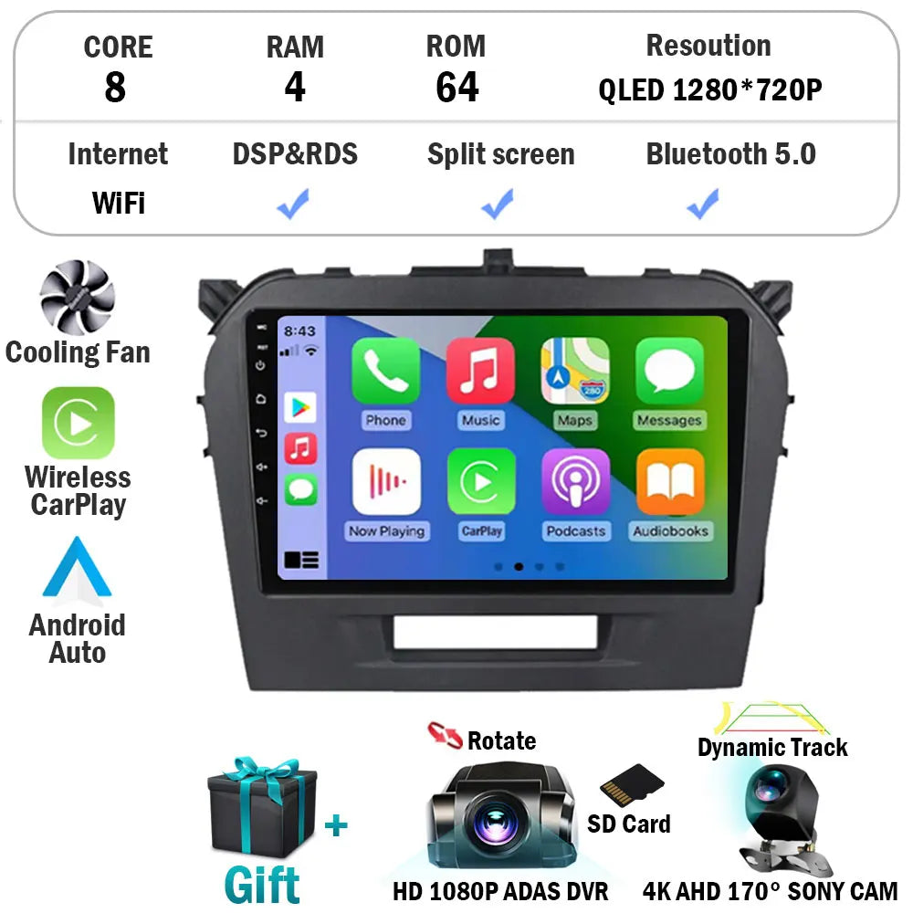 Android 16 Auto Carplay Stereo For Suzuki Vitara 2015 2016 2017 2018 2019 Car Radio Multimedia Video Player Navigation Gps WIFI