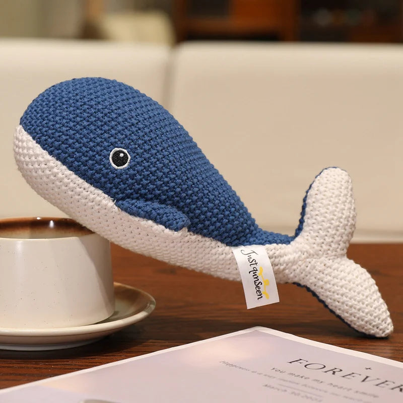 Cute Knitted Cartoon Animal Toy Stuffed Cow Cattle Fox Dinosaur Whale Shark Sitting Standing Small Appeasing Gift