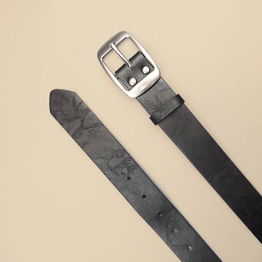 Classic Pu Leather Black Belt Silver Buckle Belt Pu Leather Thin Belt Casual Needle Buckle Belt Pants Jeans Decoration