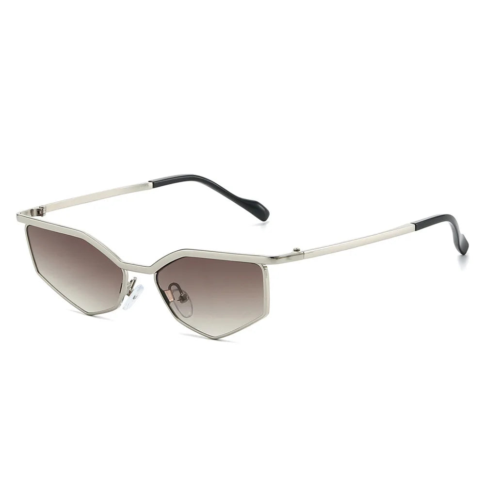 JNPCXI New Cat Eye Polygon Metal Sunglasses Women Shades UV400 Fashion Gradient Men Sun Glasses