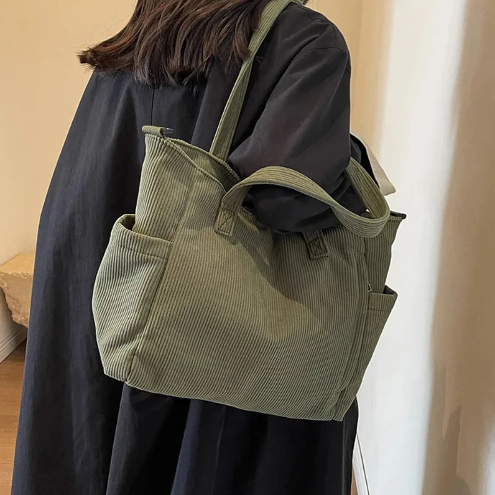 Fashion Versatile Shoulder Bag College Wind Commuting Corduroy Square BagUnisex Large Capacity Leisure Portable Crossbody Bag
