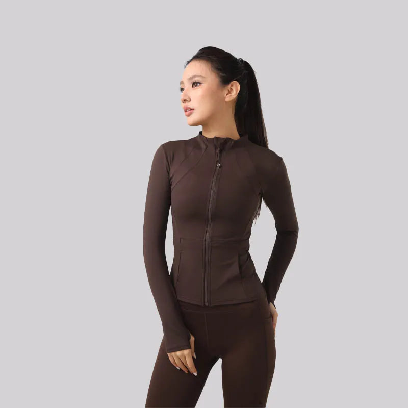 New Yoga Set: Stand Collar Zipper Slim-Fit Layering Sports Two-Piece with Thumb Holes