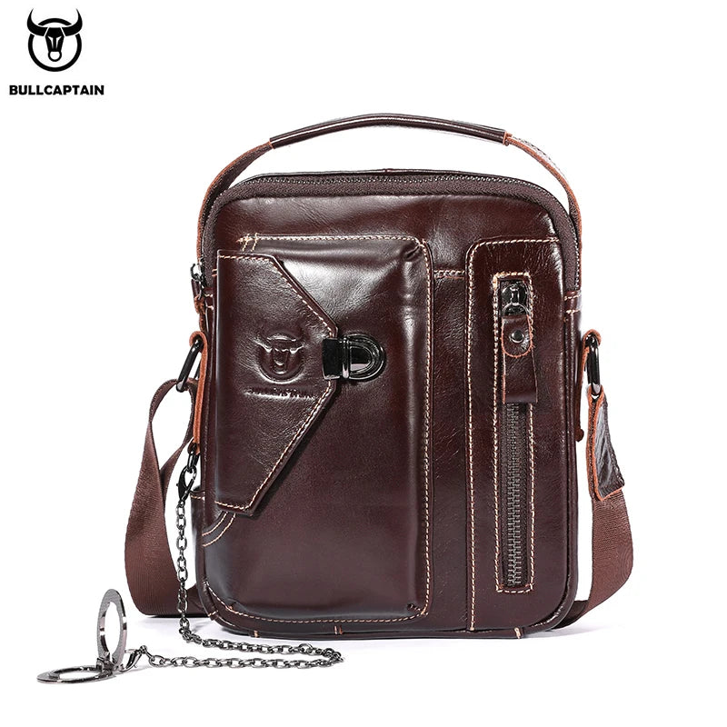 BULLCAPTAIN Men's Genuine Leather Crossbody Bag Suitable for 7.9-inch iPad High Quality Men's Bag Mini Business Shoulder Bag