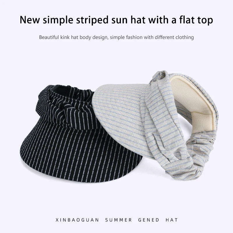 Summer outdoor sun protection hat - Children's Japanese-style striped pleated sun hat. Fashionable, versatile, high-end, wide-br