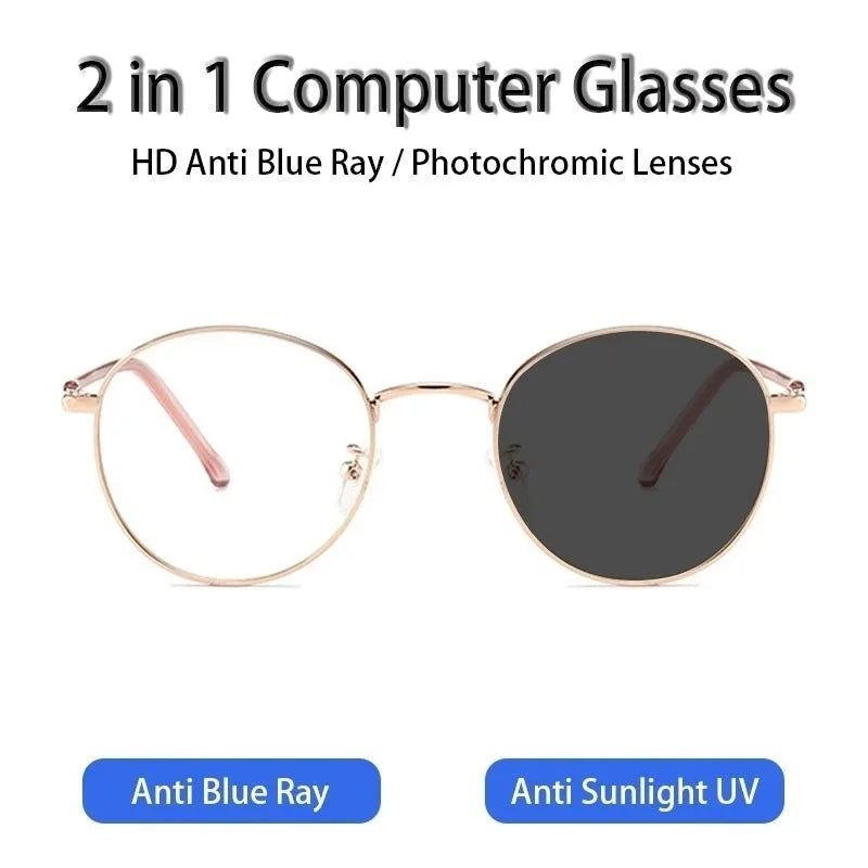 Photochromic Anti Radiation Eyeglasses for Women/Men Anti Rad Sun Adaptive Glass Metal Frame