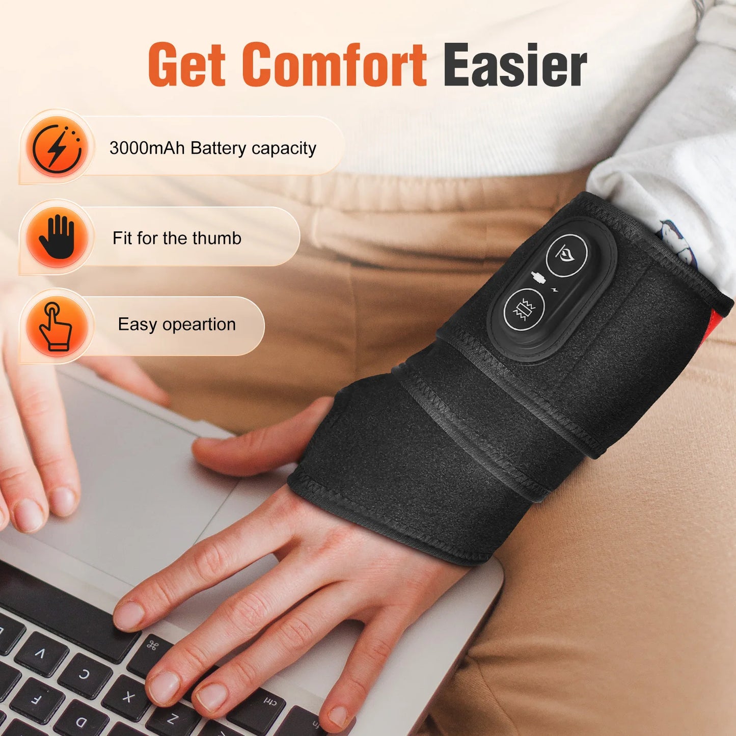 Cordless 36pcs LED Beads 660&850nm Red Light Heating Protect Belt 3 Levels Heating Vibration Hand Wrist Wrap for Leg Arm Ankle