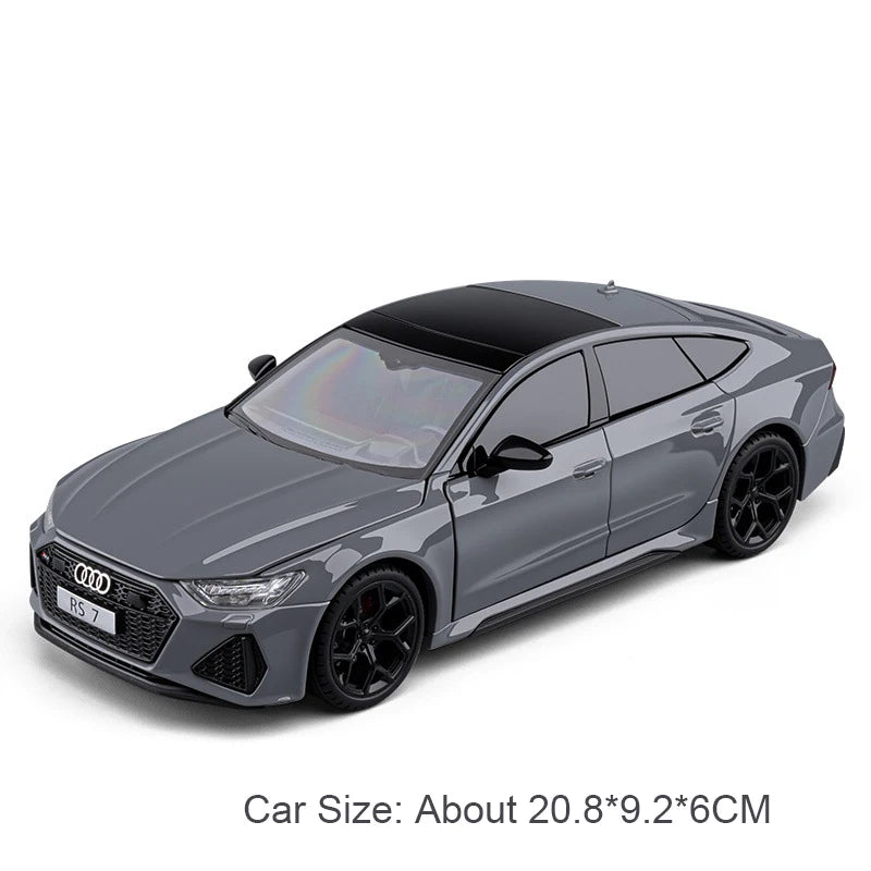 1:24 RS7 RS6 Miniature Car Model Diecast Alloy Toy Front Wheel Steering with Sound Light Pull Back Vehice Bookshelf Collectibles