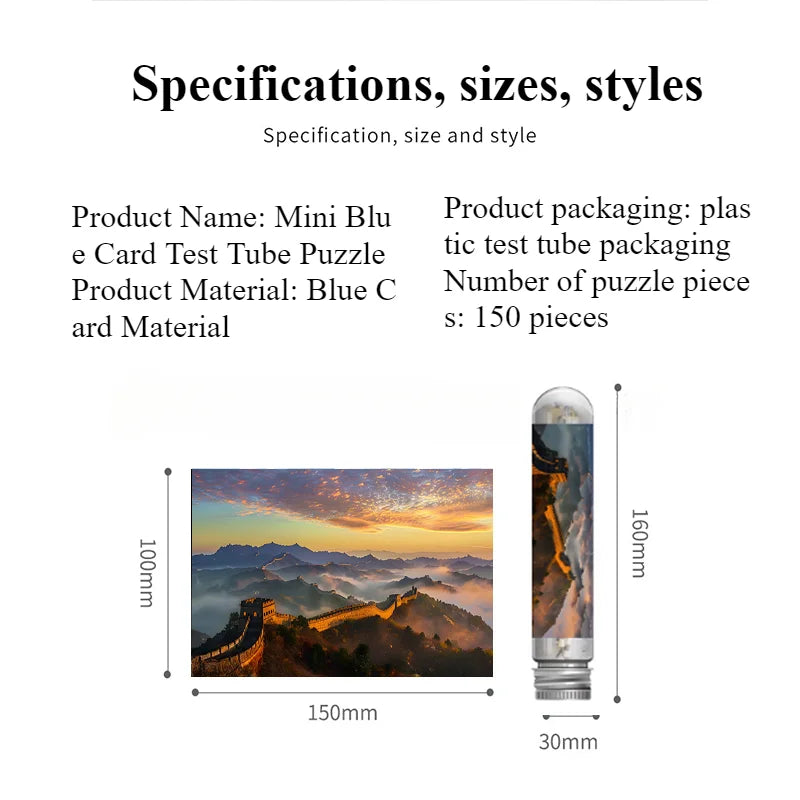 150 Mini Portable Test Tube Puzzles Great Wall Cartoon Toys High Difficulty Mini Blue Card Materials Essential Holiday Gifts