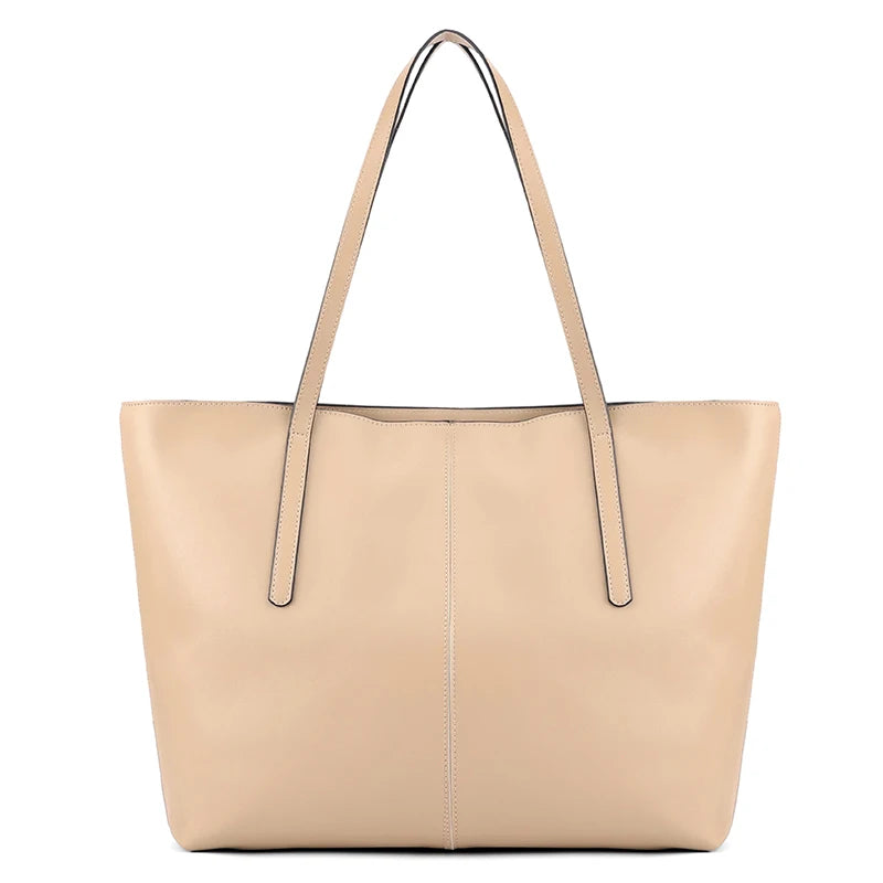 Genuine Cowhide Leather Tote Bag for Women Minimalist Large Capacity Shoulder Bag for Work & Daily Fashion Soft Leather Handbags