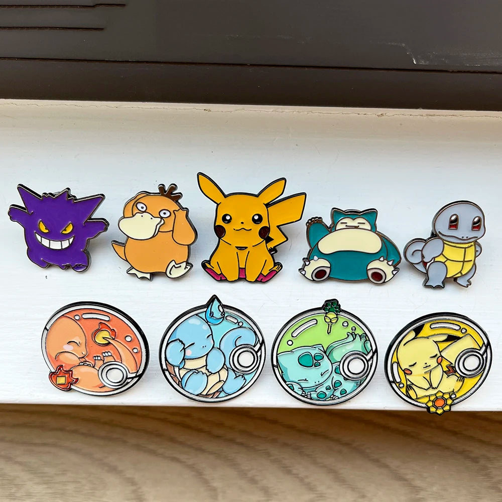 9 Pcs Pokemon Animal Enamel Pin Set Cute Sleep Bulbasaur Pikachu Fashion Embroidery for Backpack Clothing Jewelry Metal Jewelry