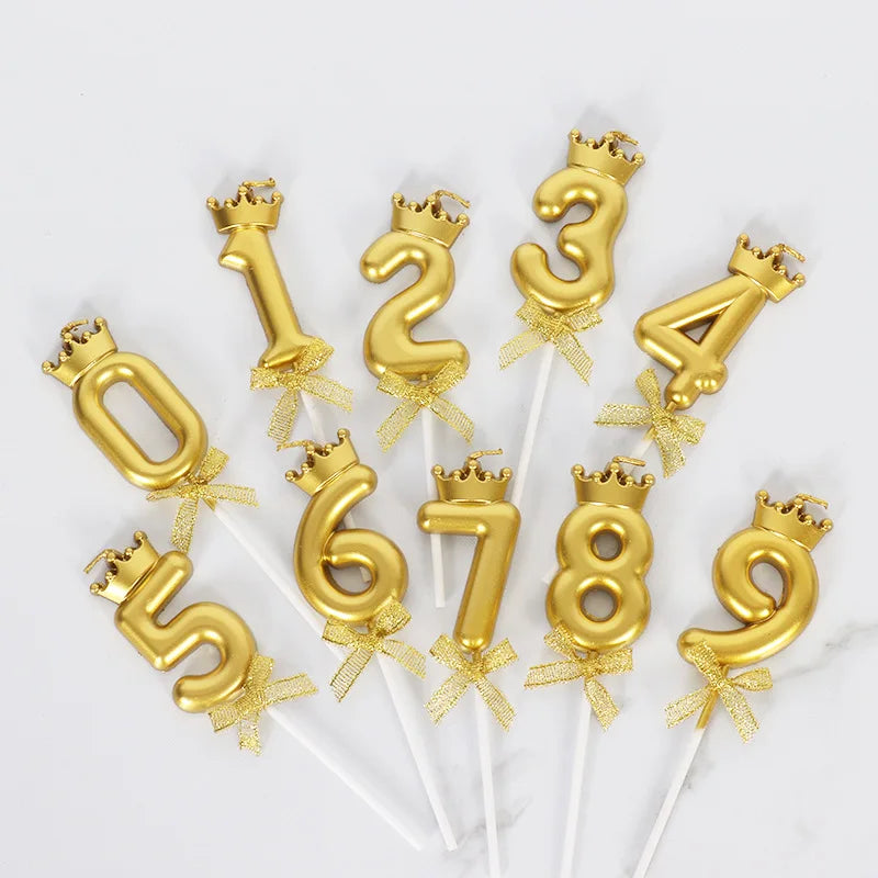 1pc, Golden Crown Bow Birthday Candle - 0-9 Creative Party Cake Decoration and Baking Supplies for Birthdays